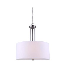 Canarm ICH578A03BN18 - River, 3 Lt Chain Chandelier, White Fabric Shade + Frost Diffuser, 100W Type A,