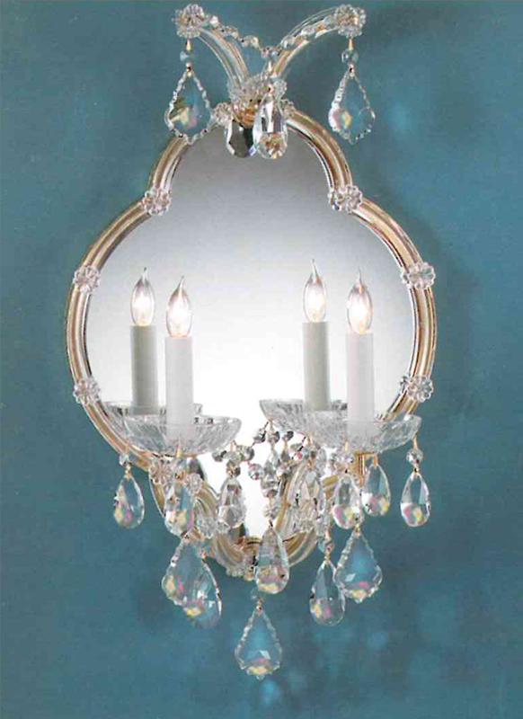 2 Light Gold Crystal Sconce Draped In Clear Hand Cut Crystal