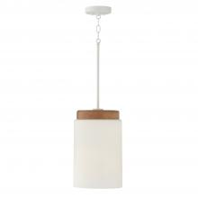 Capital Lighting 350911LT - 1-Light Cylindrical Pendant in White with Mango Wood and Soft White Glass