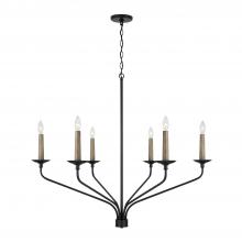 Capital Lighting 451562MB - 6-Light Chandelier in Matte Black with Interchangeable Faux Wood or Matte Black Candle Sleeves