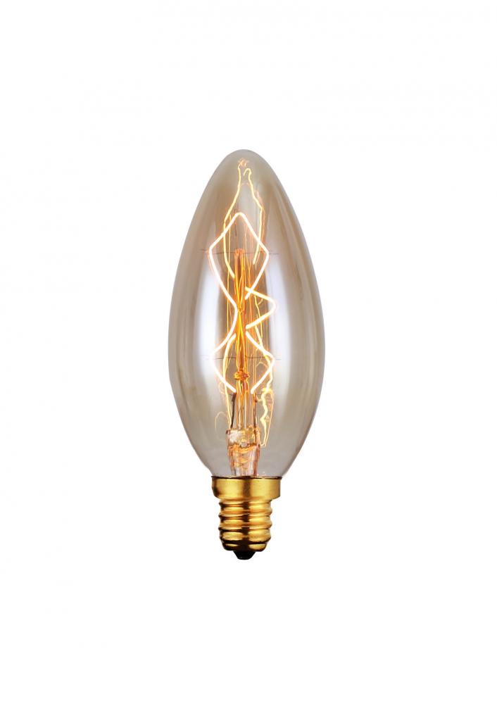 Bulb, Edison Bulbs, 40W E12 -G-, Light Golden Glass, C35 Cone Shape, Dimmable, 2500 hours