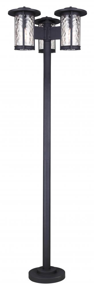 LEON 3-Light Post Outdoor, Black Sand, Watermark Glass, 25.125" W x 84" H, Bulbs Included