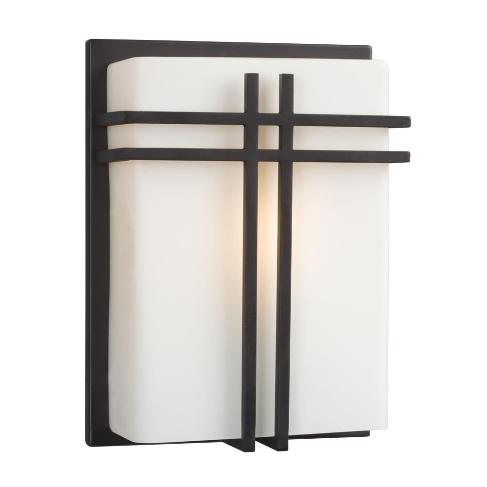 1-Light Outdoor/Indoor Wall Sconce - Bronze with Satin White Glass