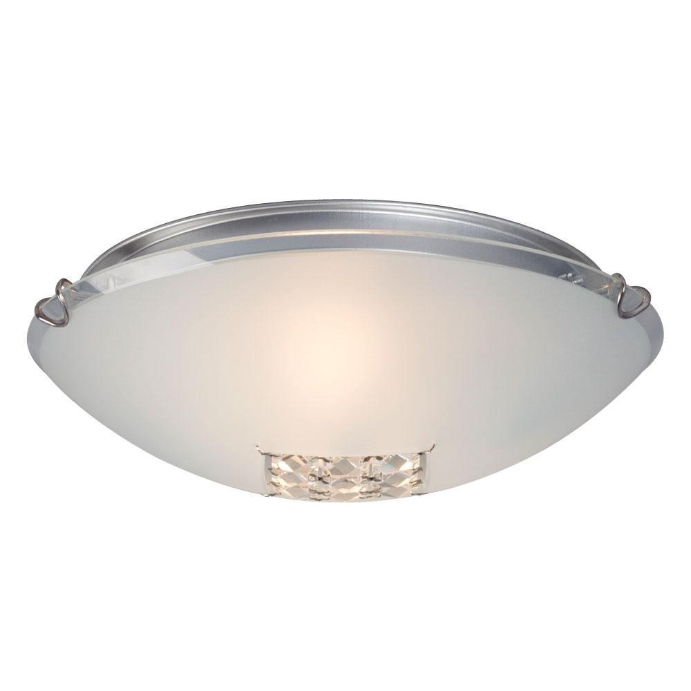 2-Light Flush Mount - Polished Chrome with Satin White Glass Shade and Crystal Accents