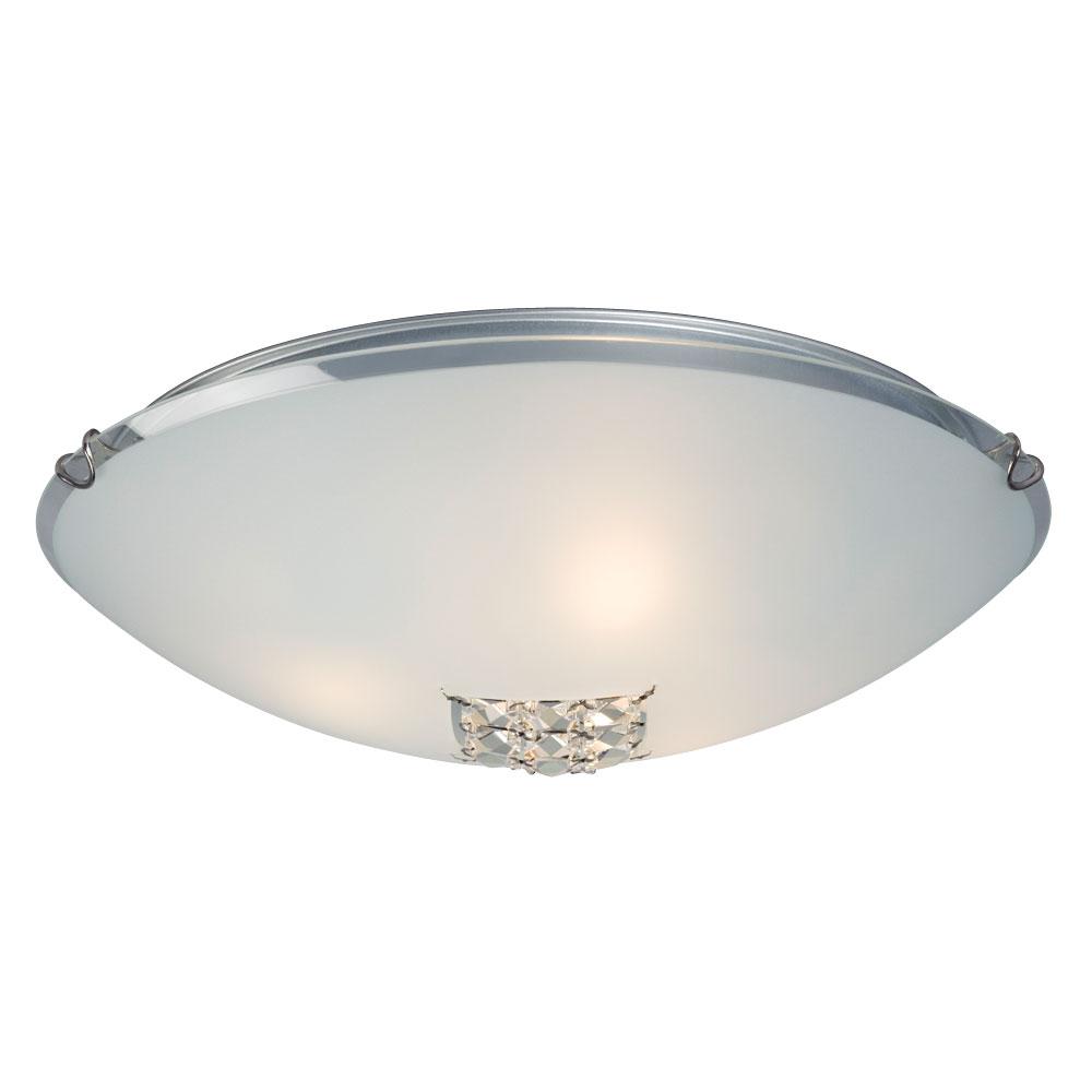 3-Light Flush Mount - Polished Chrome with Satin White Glass Shade and Crystal Accents