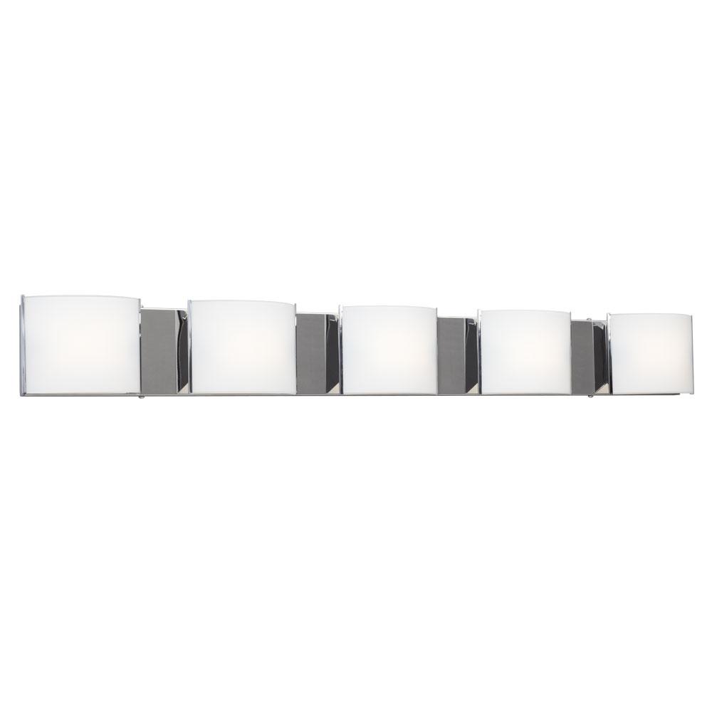 5-Light Vanity Chrome with Curved Satin White Glass Shades