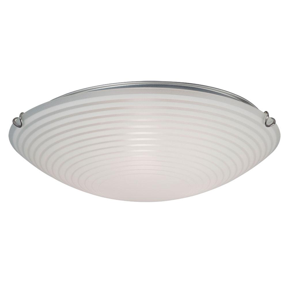 LED Flush Mount Ceiling Light- in Polished Chrome finish with Striped Patterned Satin White Glass