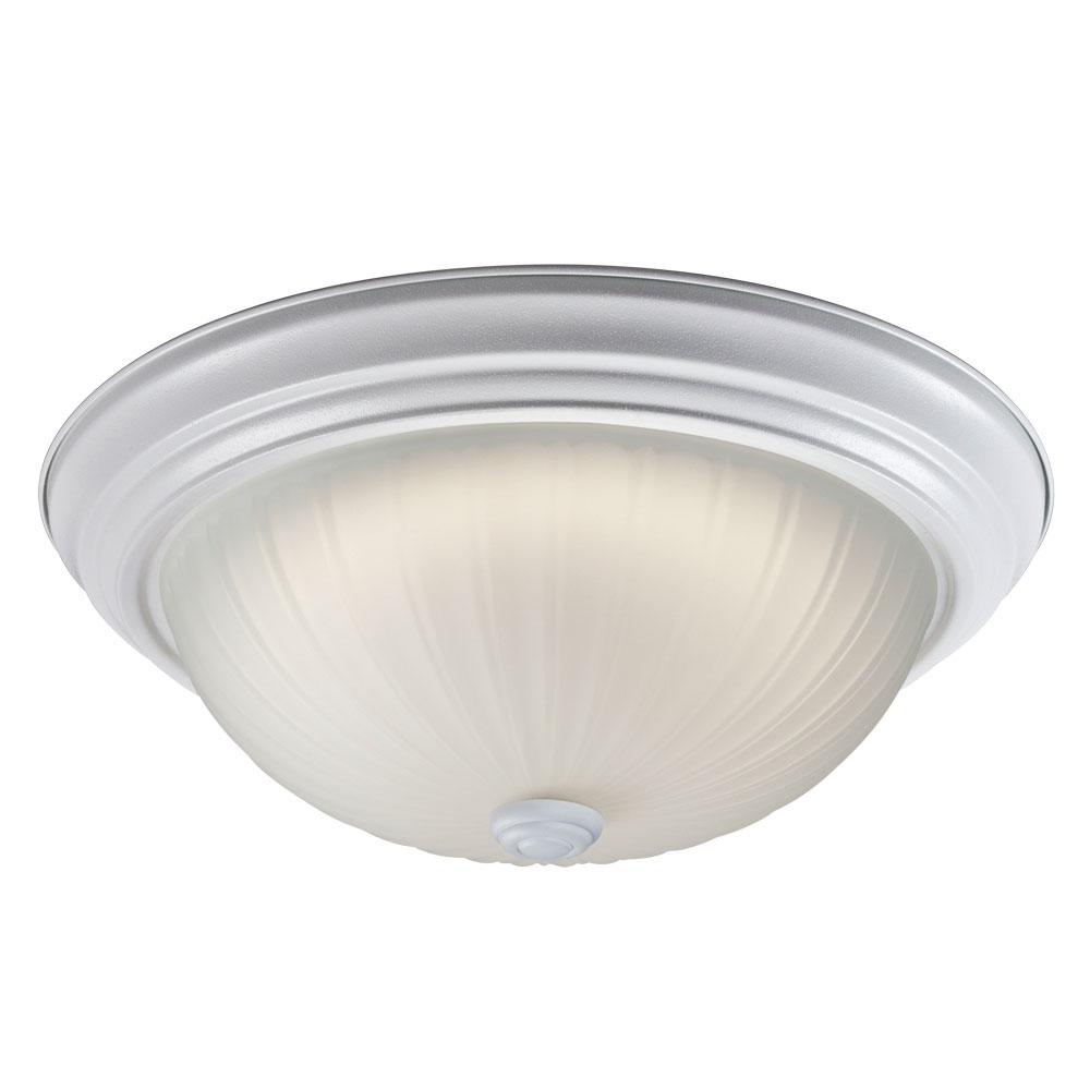 LED Flush Mount Ceiling Light - in White finish with Frosted Melon Glass