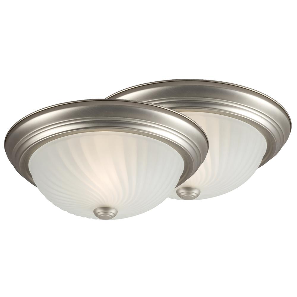 13" 2-Light Flush Mount in Pewter with Frosted Swirl Glass (Twin Pack)