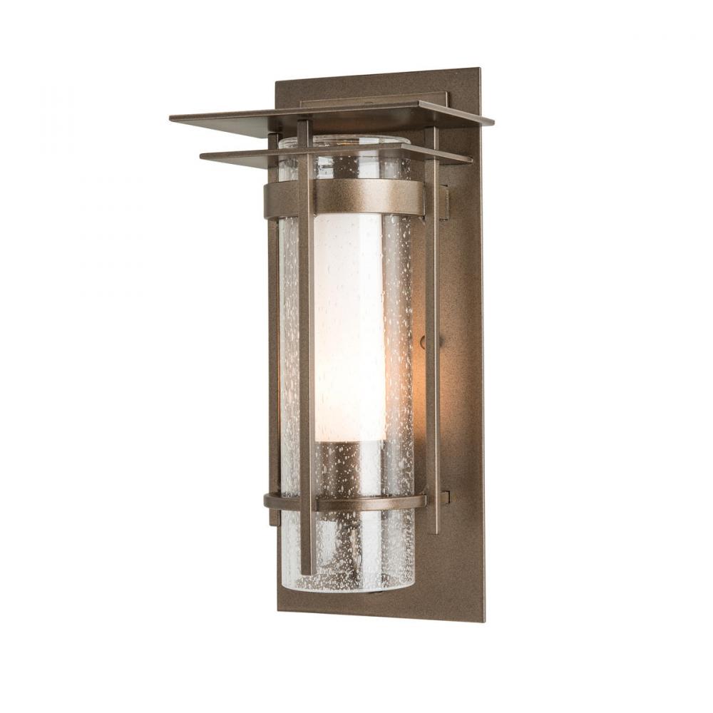 Torch  Seeded Glass Small Outdoor Sconce with Top Plate