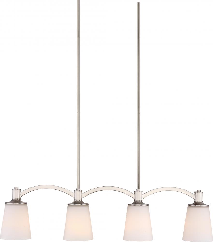 Laguna - 4 Light Island Pendant with White Glass - Brushed Nickel Finish