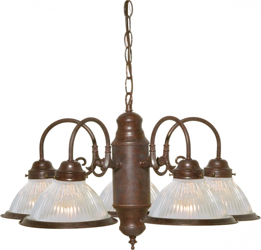 5 Light - Chandelier with Clear Ribbed Glass - Old Bronze Finish
