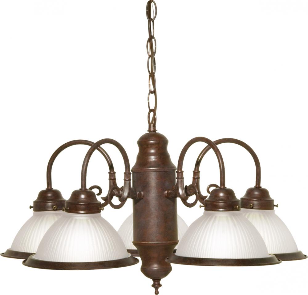 5 Light - Chandelier with Frosted Ribbed Glass - Old Bronze Finish